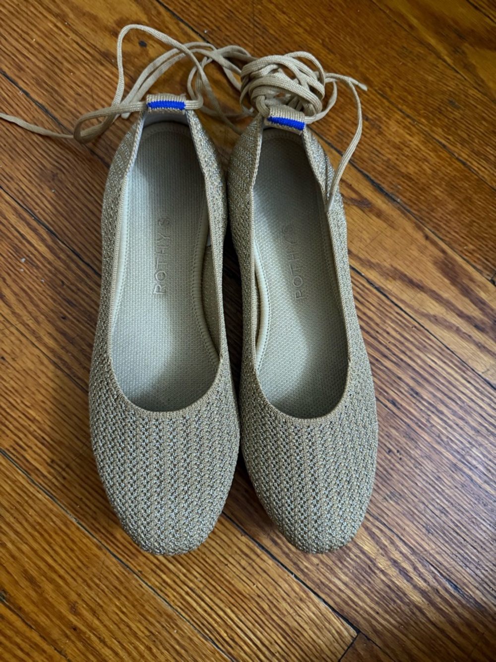 Rothy's Beige Knit Ballet Flats with Ankle Tie